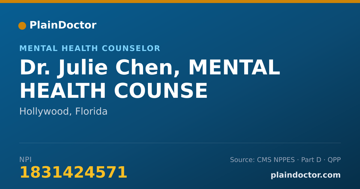 Shareable card for Julie Chen, MENTAL HEALTH COUNSE - Mental Health Counselor, Hollywood, FL