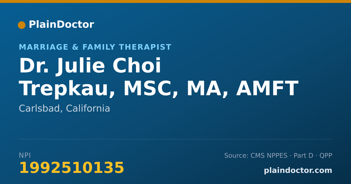 Shareable card for Julie Choi Trepkau, MSC, MA, AMFT - Marriage & Family Therapist, Carlsbad, CA