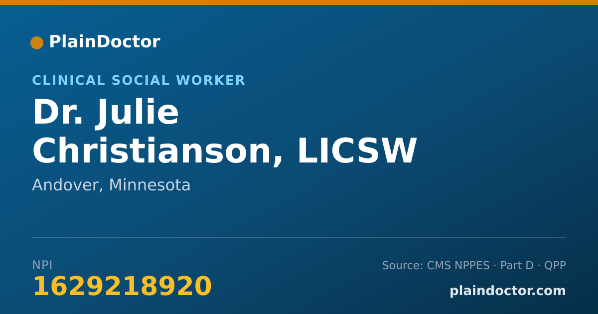 Shareable card for Julie Christianson, LICSW - Clinical Social Worker, Andover, MN