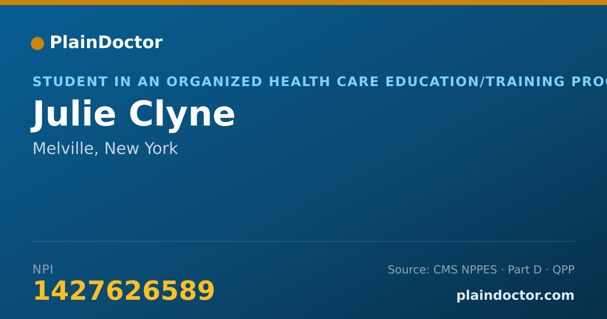 Shareable card for Julie Clyne - Student in an Organized Health Care Education/Training Program, Melville, NY