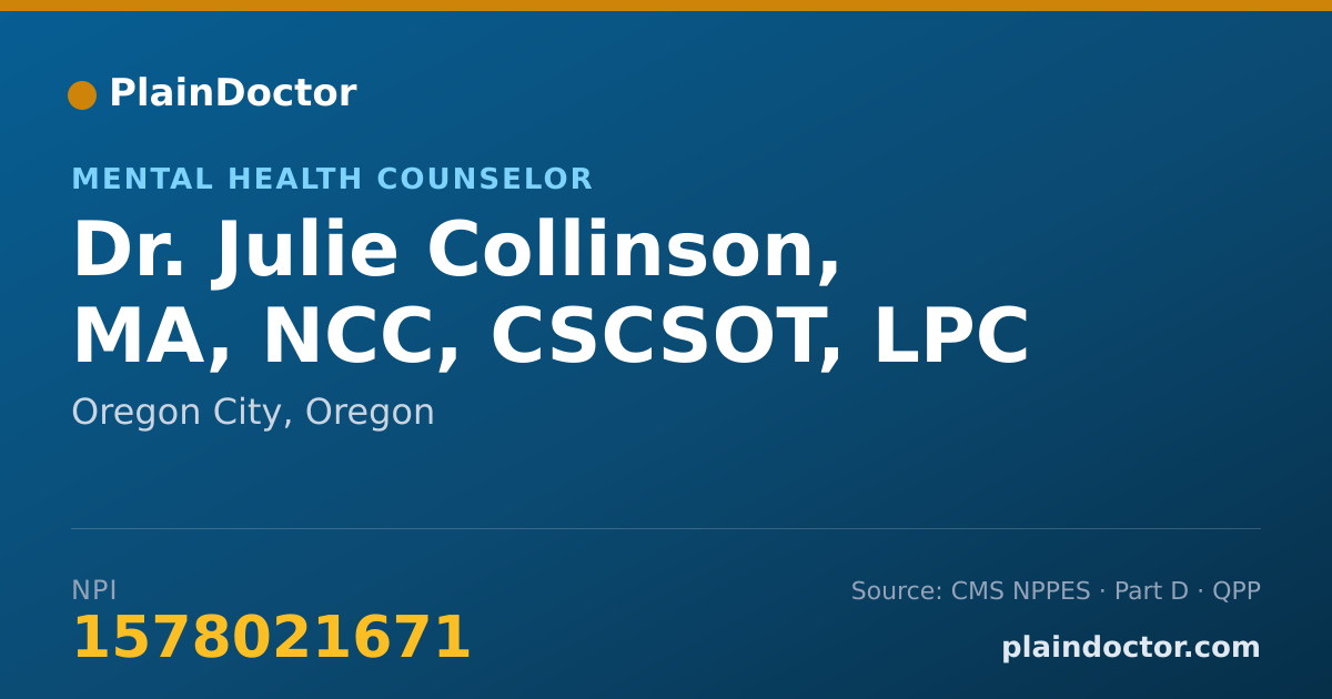 Shareable card for Julie Collinson, MA, NCC, CSCSOT, LPC - Mental Health Counselor, Oregon City, OR