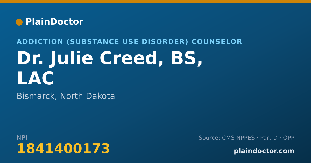 Shareable card for Julie Creed, BS, LAC - Addiction (Substance Use Disorder) Counselor, Bismarck, ND