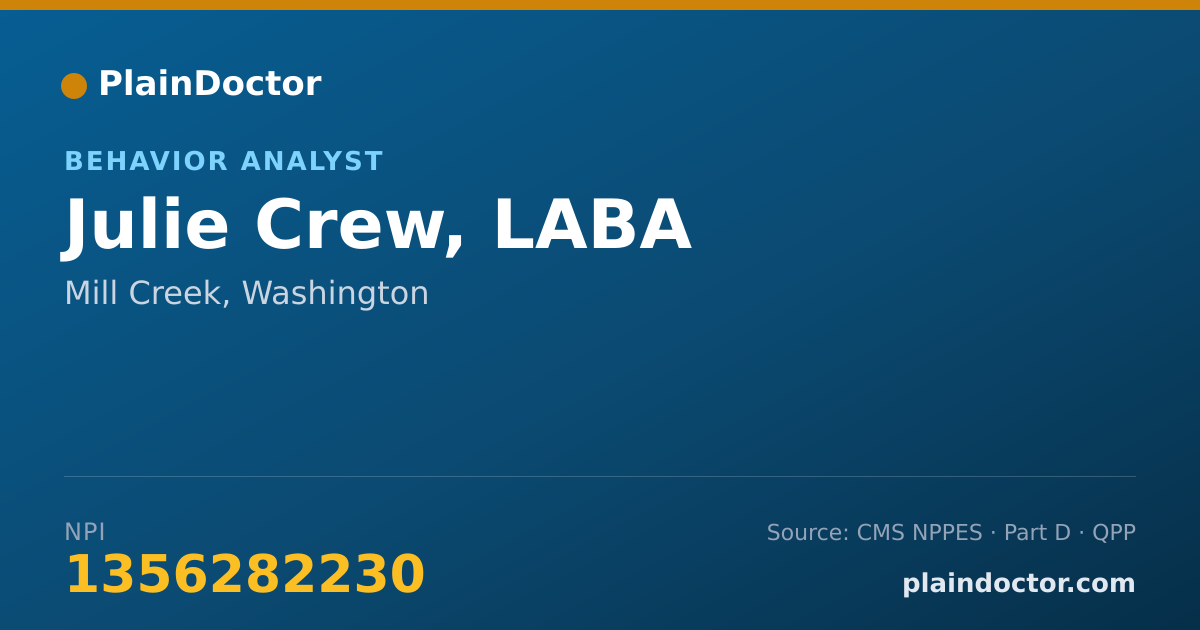 Shareable card for Julie Crew, LABA - Behavior Analyst, Mill Creek, WA