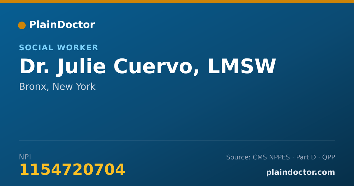 Shareable card for Julie Cuervo, LMSW - Social Worker, Bronx, NY