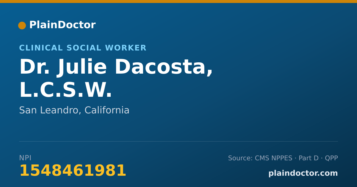 Shareable card for Julie Dacosta, L.C.S.W. - Clinical Social Worker, San Leandro, CA