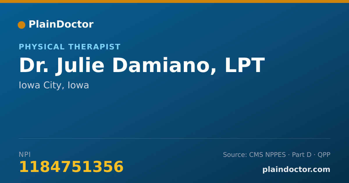 Shareable card for Julie Damiano, LPT - Physical Therapist, Iowa City, IA