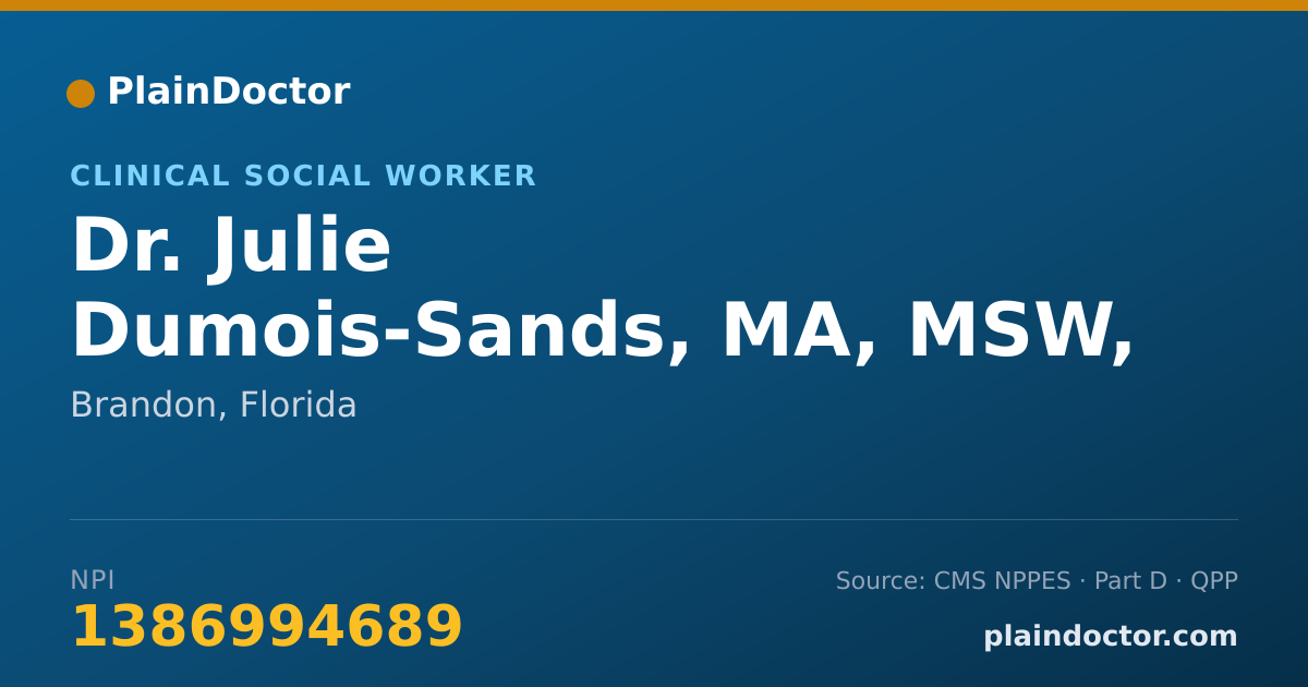 Shareable card for Julie Dumois-Sands, MA, MSW, LCSW - Clinical Social Worker, Brandon, FL