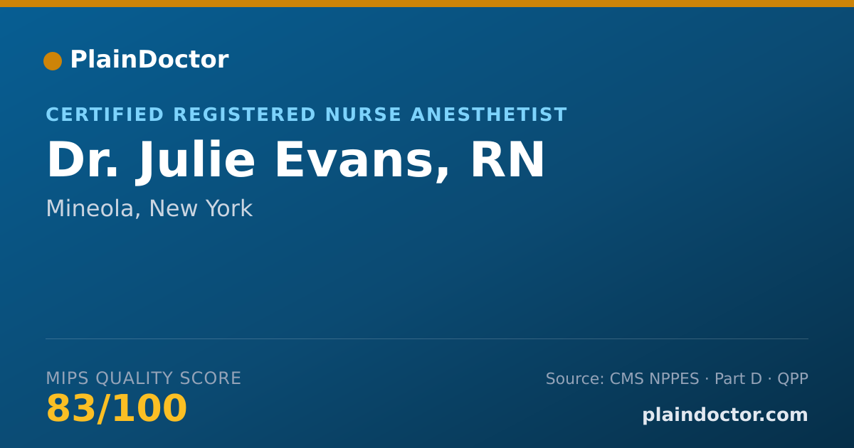 Shareable card for Julie Evans, RN - Certified Registered Nurse Anesthetist, Mineola, NY