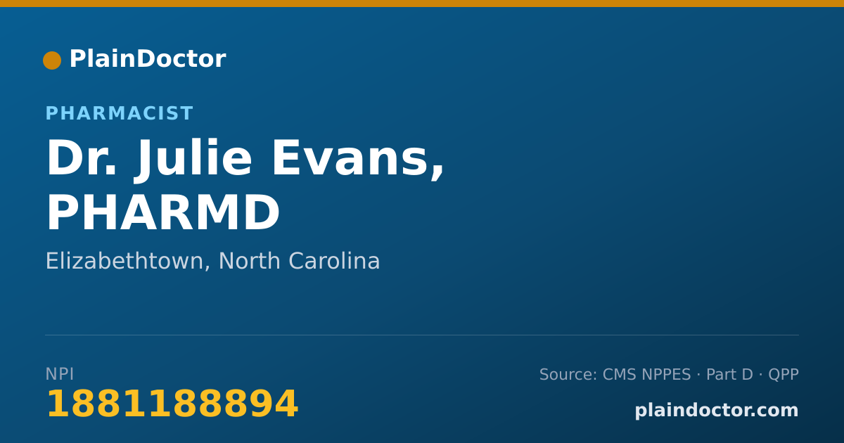 Shareable card for Julie Evans, PHARMD - Pharmacist, Elizabethtown, NC