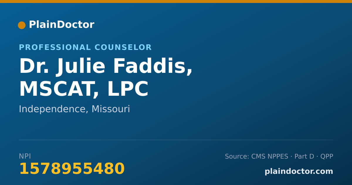Shareable card for Julie Faddis, MSCAT, LPC - Professional Counselor, Independence, MO