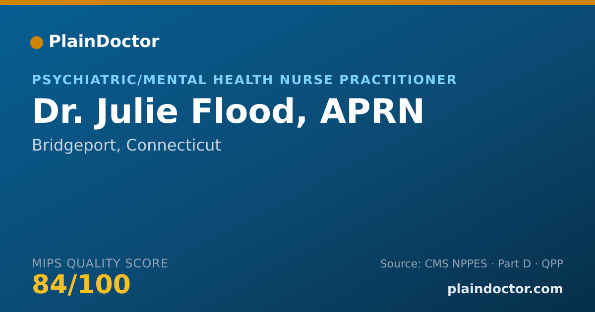 Shareable card for Julie Flood, APRN - Psychiatric/Mental Health Nurse Practitioner, Bridgeport, CT