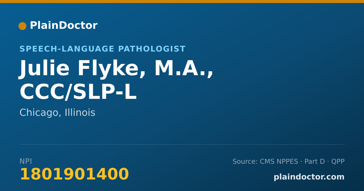 Shareable card for Julie Flyke, M.A., CCC/SLP-L - Speech-Language Pathologist, Chicago, IL