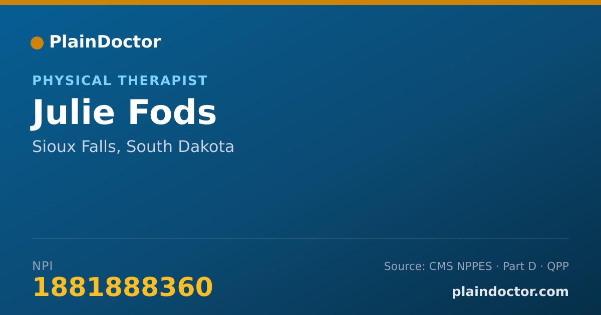 Shareable card for Julie Fods - Physical Therapist, Sioux Falls, SD