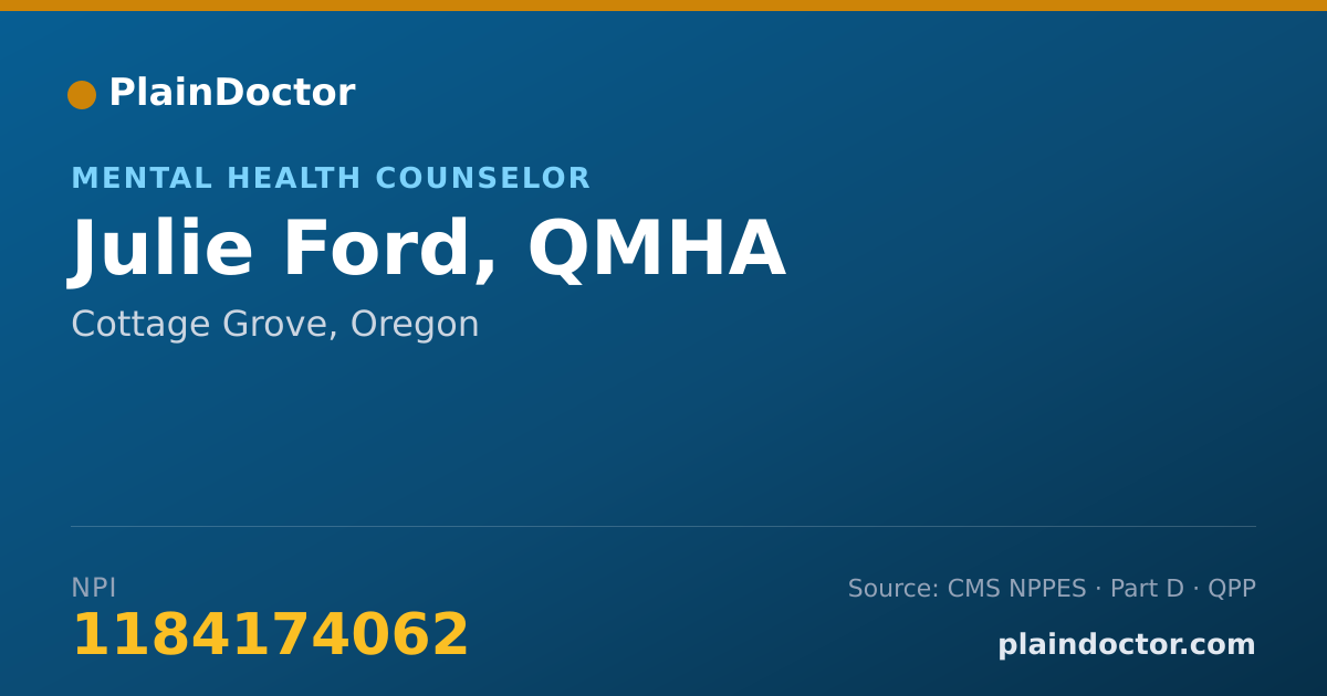 Shareable card for Julie Ford, QMHA - Mental Health Counselor, Cottage Grove, OR
