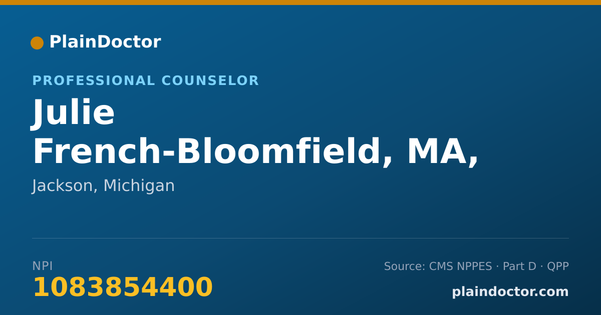 Shareable card for Julie French-Bloomfield, MA, LPC - Professional Counselor, Jackson, MI