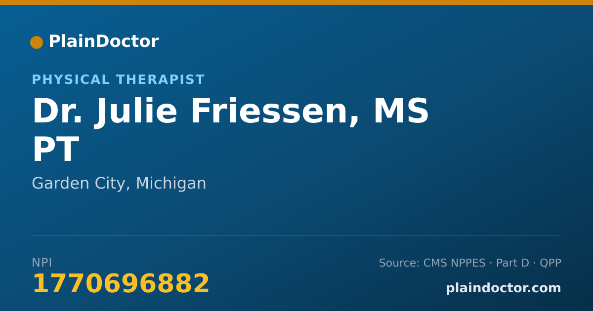 Shareable card for Julie Friessen, MS PT - Physical Therapist, Garden City, MI
