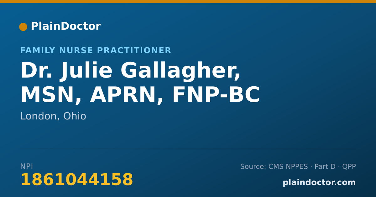 Shareable card for Julie Gallagher, MSN, APRN, FNP-BC - Family Nurse Practitioner, London, OH