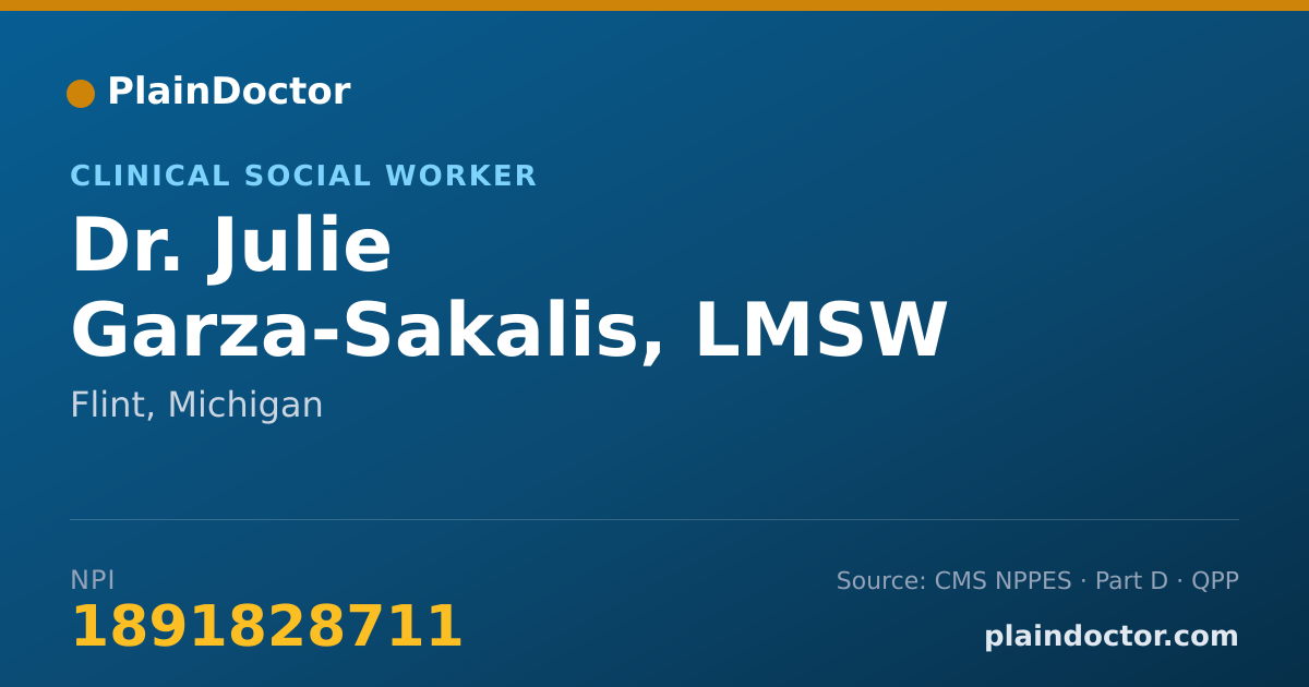 Shareable card for Julie Garza-Sakalis, LMSW - Clinical Social Worker, Flint, MI