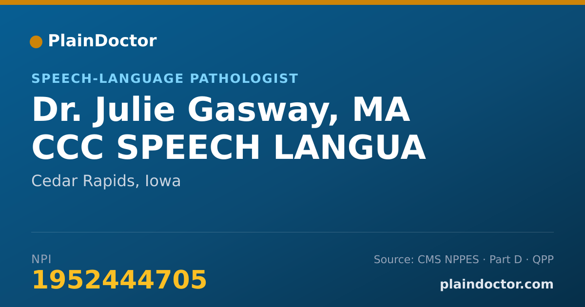 Shareable card for Julie Gasway, MA CCC SPEECH LANGUA - Speech-Language Pathologist, Cedar Rapids, IA