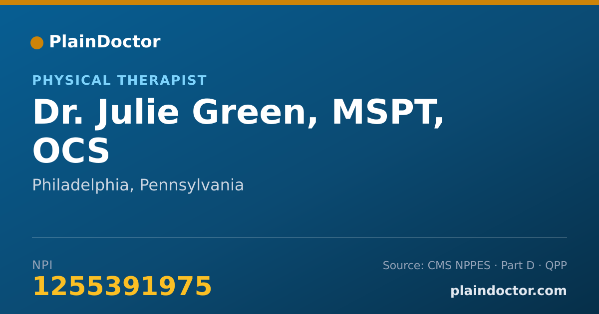 Shareable card for Julie Green, MSPT, OCS - Physical Therapist, Philadelphia, PA