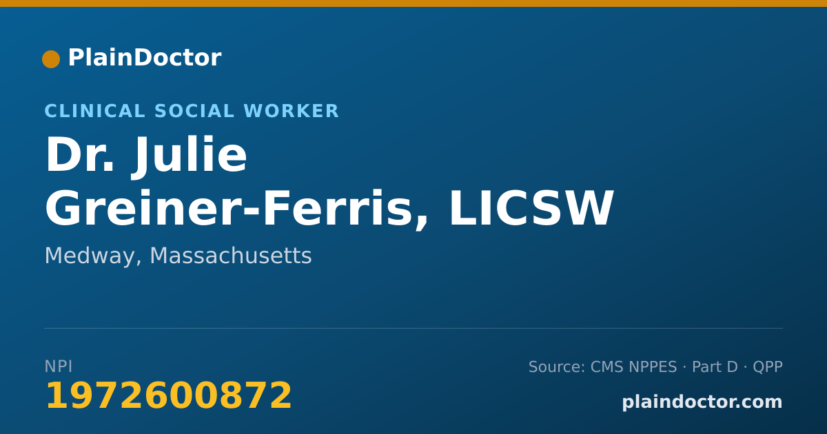 Shareable card for Julie Greiner-Ferris, LICSW - Clinical Social Worker, Medway, MA