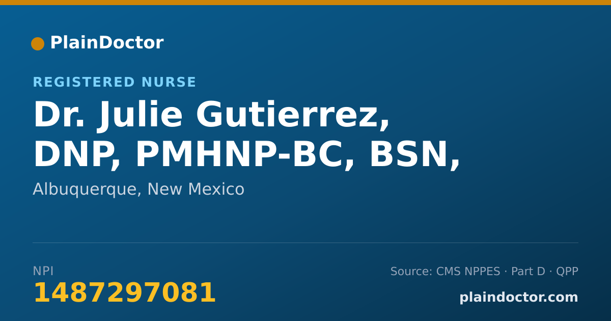 Shareable card for Julie Gutierrez, DNP, PMHNP-BC, BSN, - Registered Nurse, Albuquerque, NM