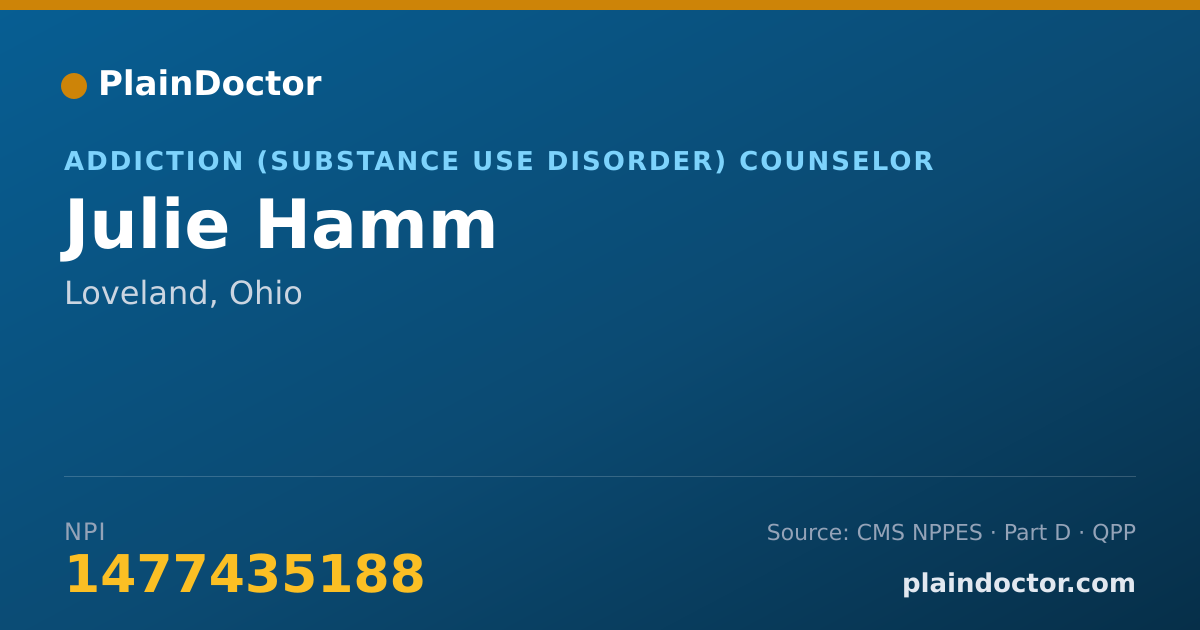 Shareable card for Julie Hamm - Addiction (Substance Use Disorder) Counselor, Loveland, OH