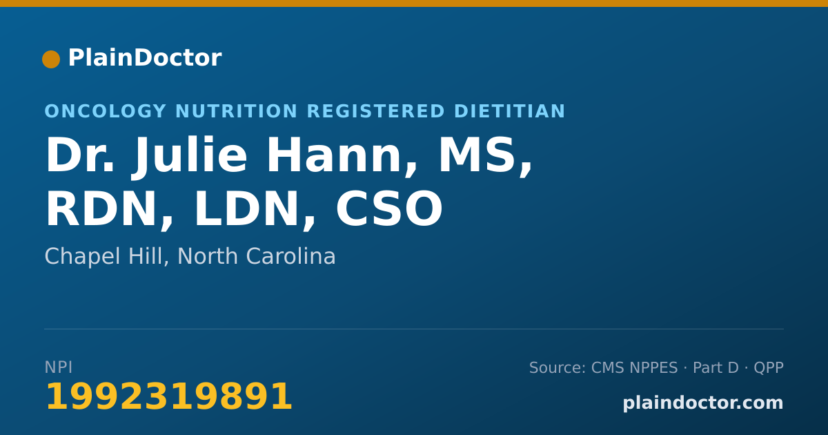 Shareable card for Julie Hann, MS, RDN, LDN, CSO - Oncology Nutrition Registered Dietitian, Chapel Hill, NC