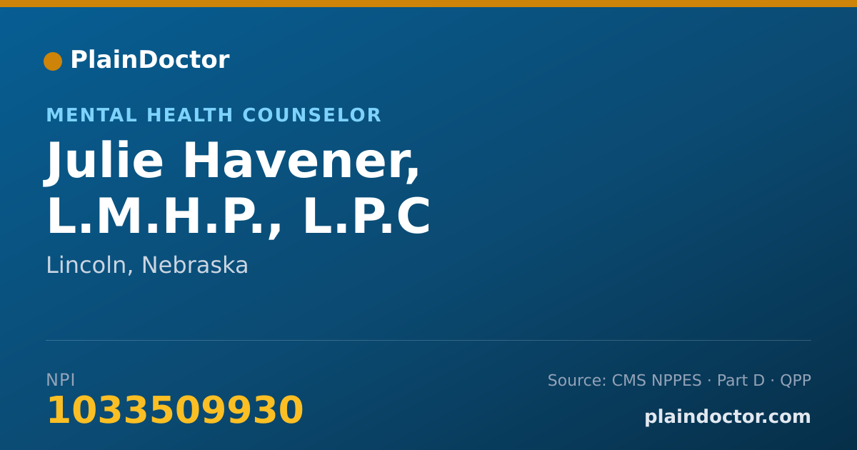 Shareable card for Julie Havener, L.M.H.P., L.P.C - Mental Health Counselor, Lincoln, NE