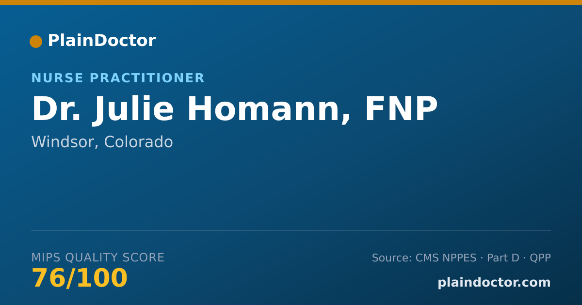 Shareable card for Julie Homann, FNP - Nurse Practitioner, Windsor, CO