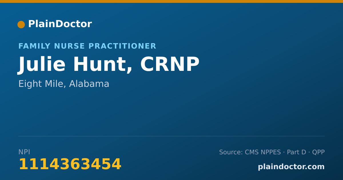 Shareable card for Julie Hunt, CRNP - Family Nurse Practitioner, Eight Mile, AL