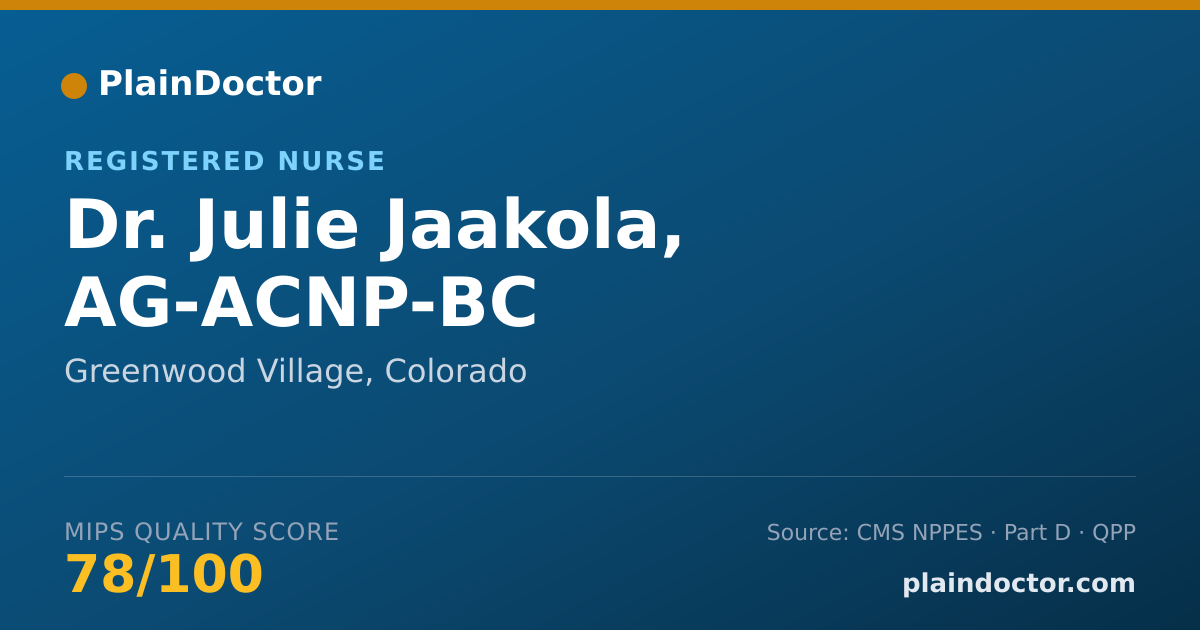 Shareable card for Julie Jaakola, AG-ACNP-BC - Registered Nurse, Greenwood Village, CO