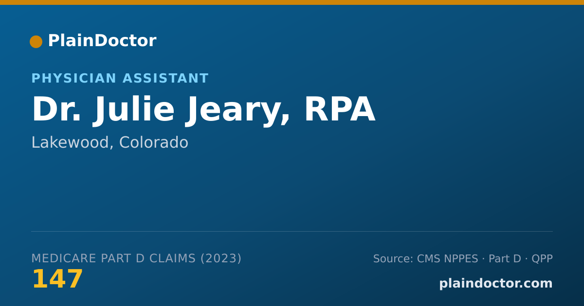 Shareable card for Julie Jeary, RPA - Physician Assistant, Lakewood, CO