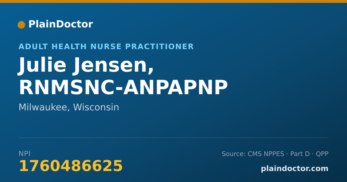 Shareable card for Julie Jensen, RNMSNC-ANPAPNP - Adult Health Nurse Practitioner, Milwaukee, WI