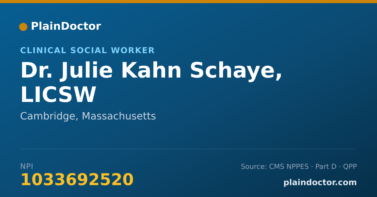 Shareable card for Julie Kahn Schaye, LICSW - Clinical Social Worker, Cambridge, MA