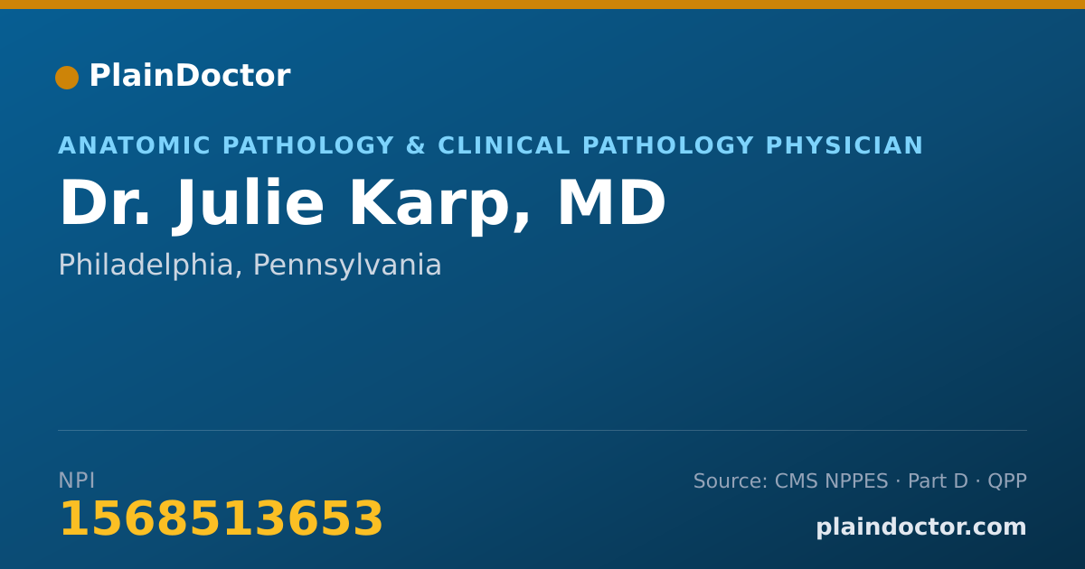 Shareable card for Julie Karp, MD - Anatomic Pathology & Clinical Pathology Physician, Philadelphia, PA