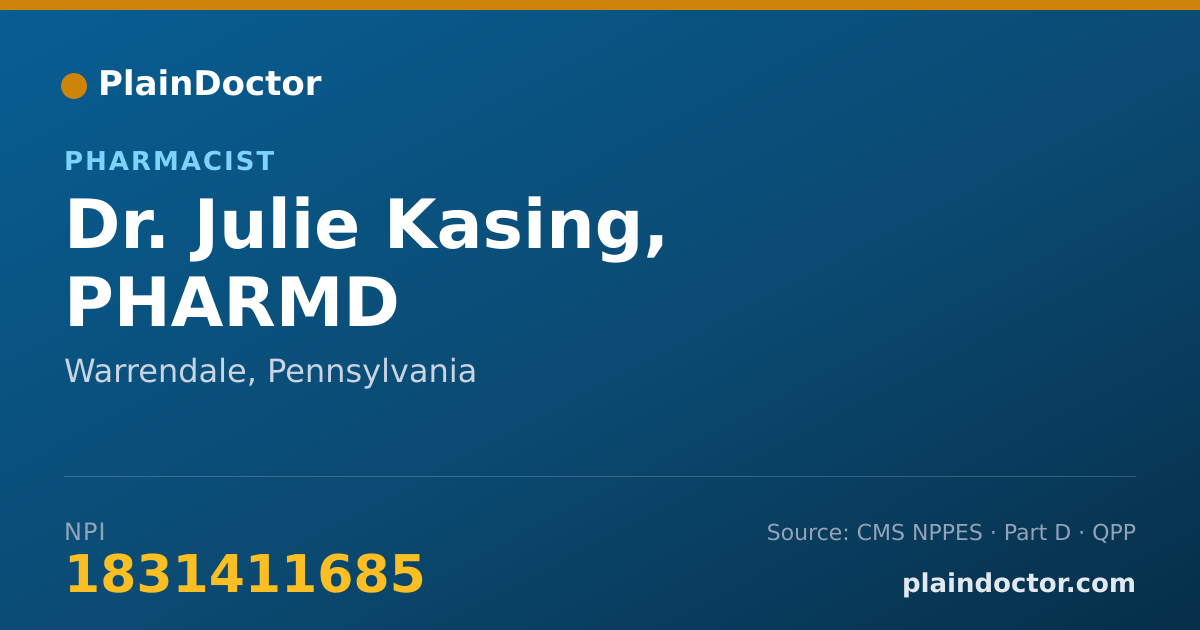 Shareable card for Julie Kasing, PHARMD - Pharmacist, Warrendale, PA
