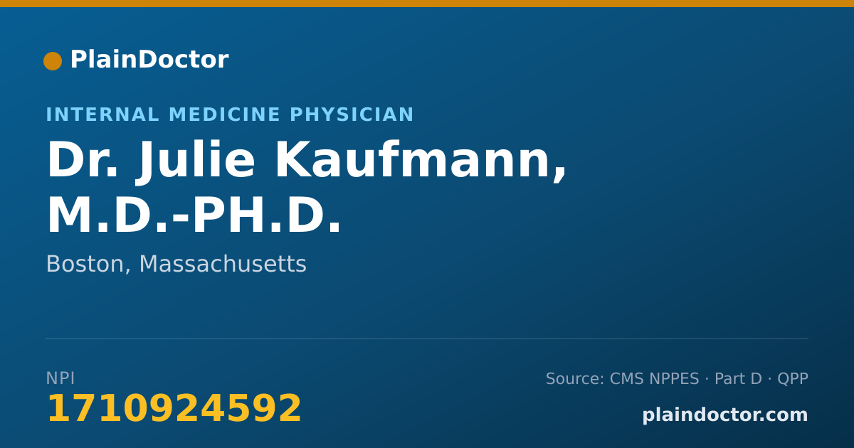 Shareable card for Julie Kaufmann, M.D.-PH.D. - Internal Medicine Physician, Boston, MA
