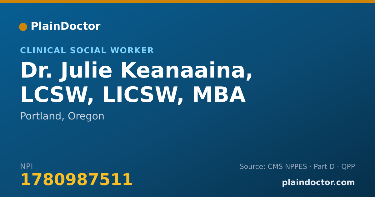 Shareable card for Julie Keanaaina, LCSW, LICSW, MBA - Clinical Social Worker, Portland, OR