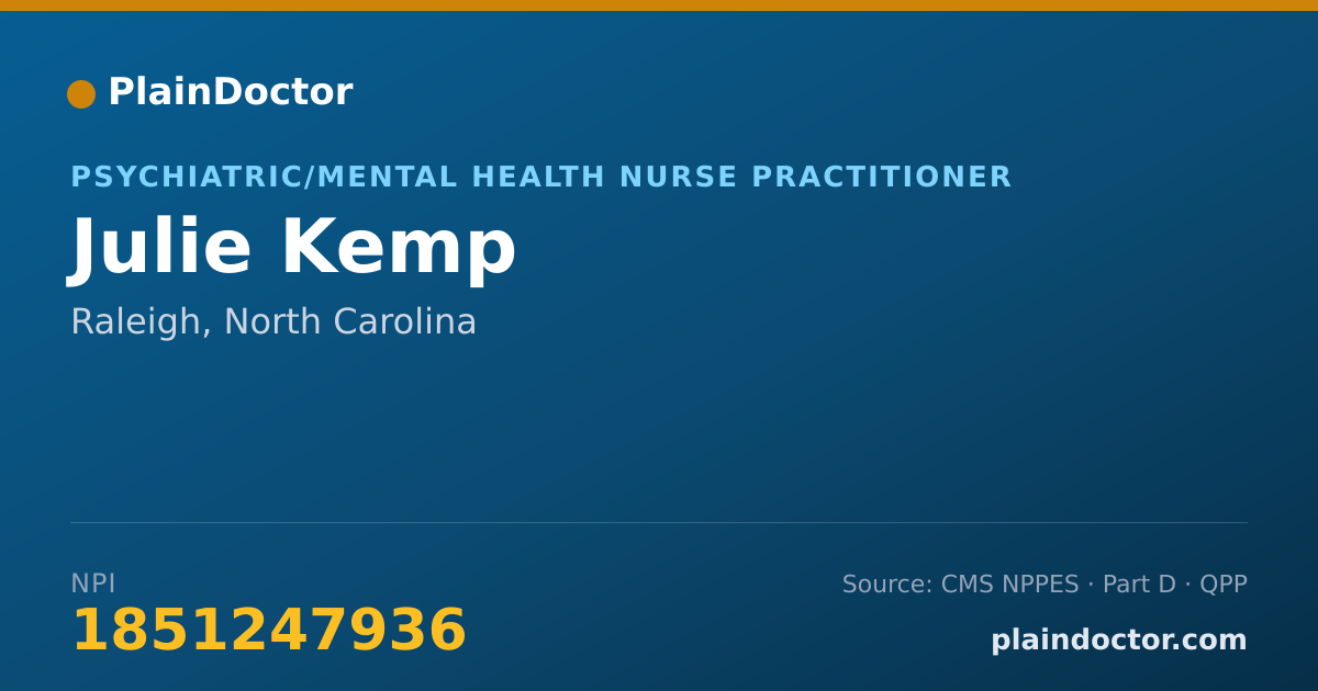Shareable card for Julie Kemp - Psychiatric/Mental Health Nurse Practitioner, Raleigh, NC