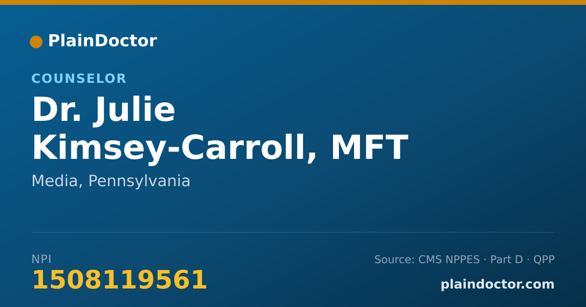 Shareable card for Julie Kimsey-Carroll, MFT - Counselor, Media, PA