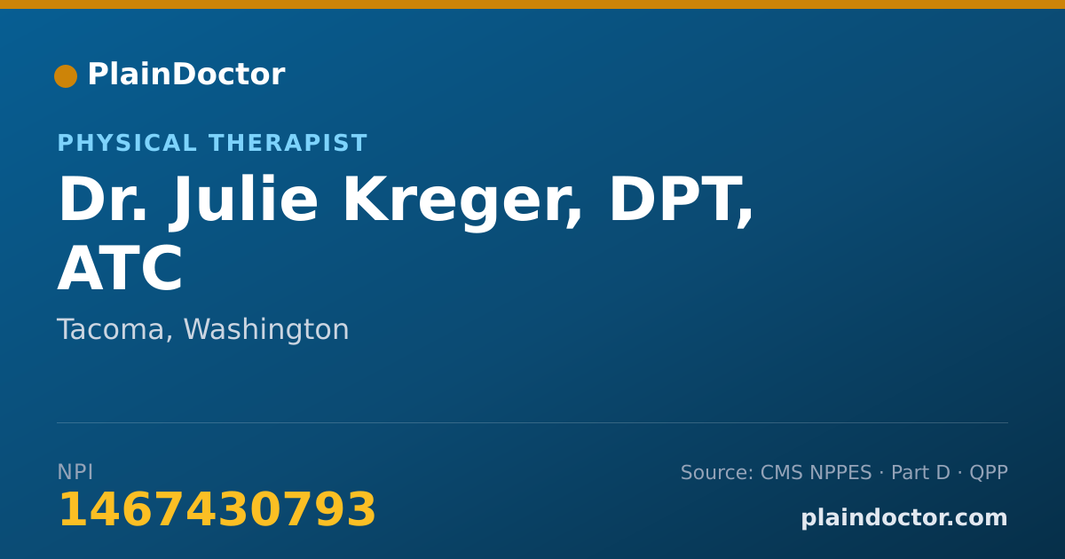 Shareable card for Julie Kreger, DPT, ATC - Physical Therapist, Tacoma, WA