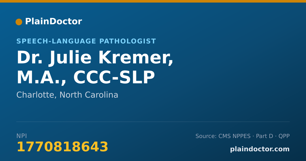 Shareable card for Julie Kremer, M.A., CCC-SLP - Speech-Language Pathologist, Charlotte, NC