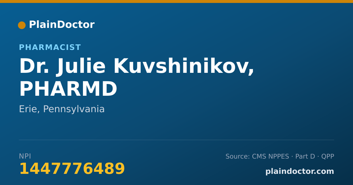 Shareable card for Julie Kuvshinikov, PHARMD - Pharmacist, Erie, PA