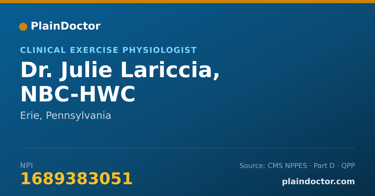 Shareable card for Julie Lariccia, NBC-HWC - Clinical Exercise Physiologist, Erie, PA