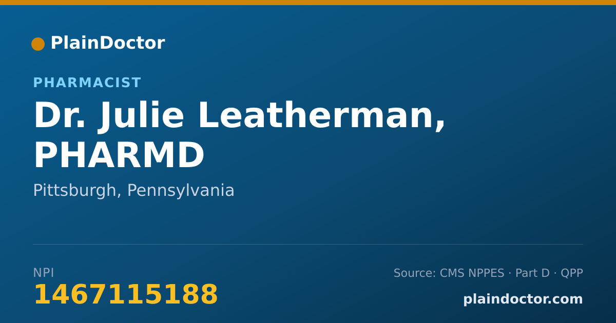 Shareable card for Julie Leatherman, PHARMD - Pharmacist, Pittsburgh, PA
