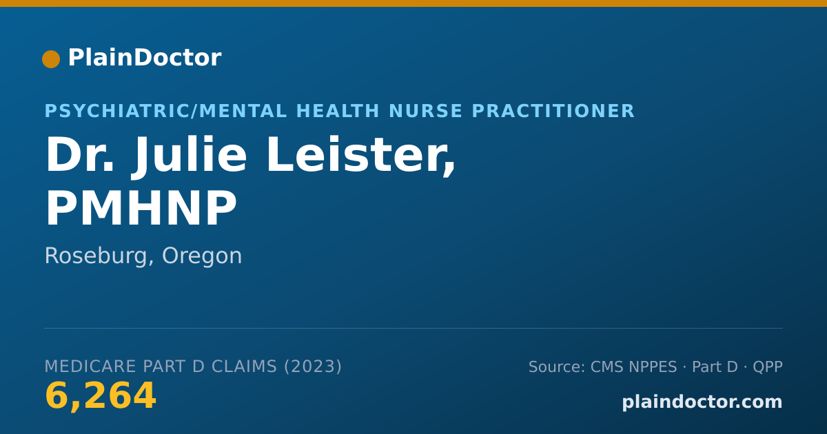 Shareable card for Julie Leister, PMHNP - Psychiatric/Mental Health Nurse Practitioner, Roseburg, OR