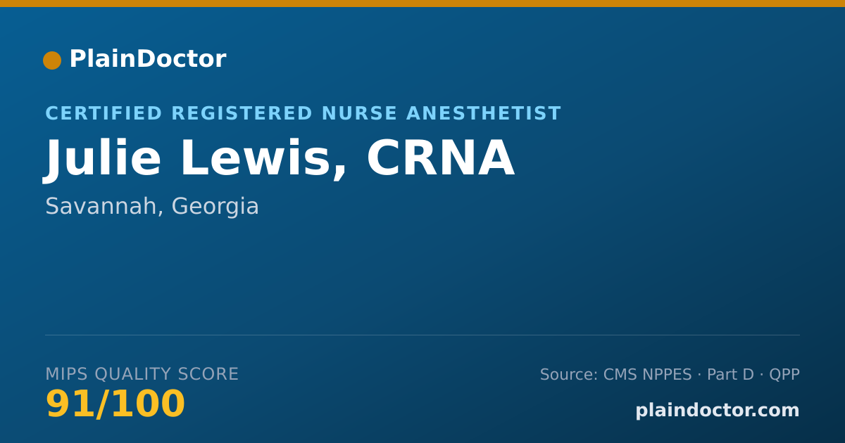 Shareable card for Julie Lewis, CRNA - Certified Registered Nurse Anesthetist, Savannah, GA