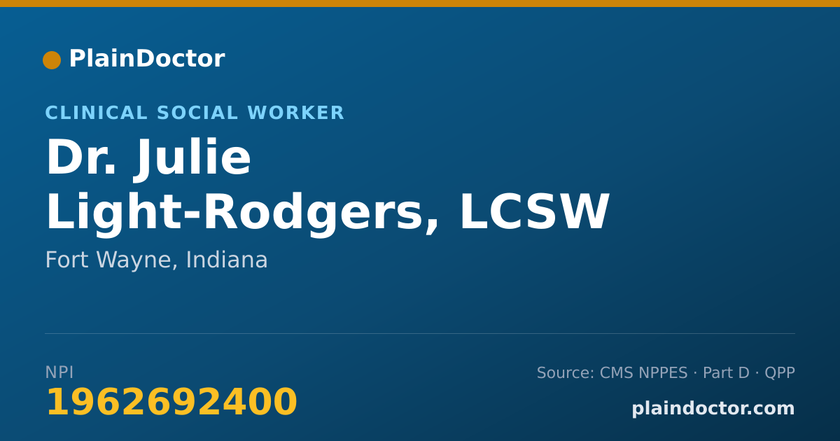 Shareable card for Julie Light-Rodgers, LCSW - Clinical Social Worker, Fort Wayne, IN