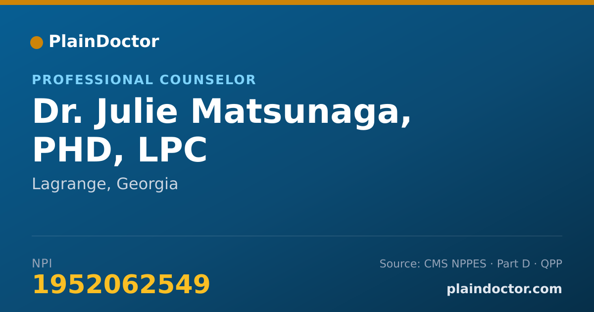 Shareable card for Julie Matsunaga, PHD, LPC - Professional Counselor, Lagrange, GA